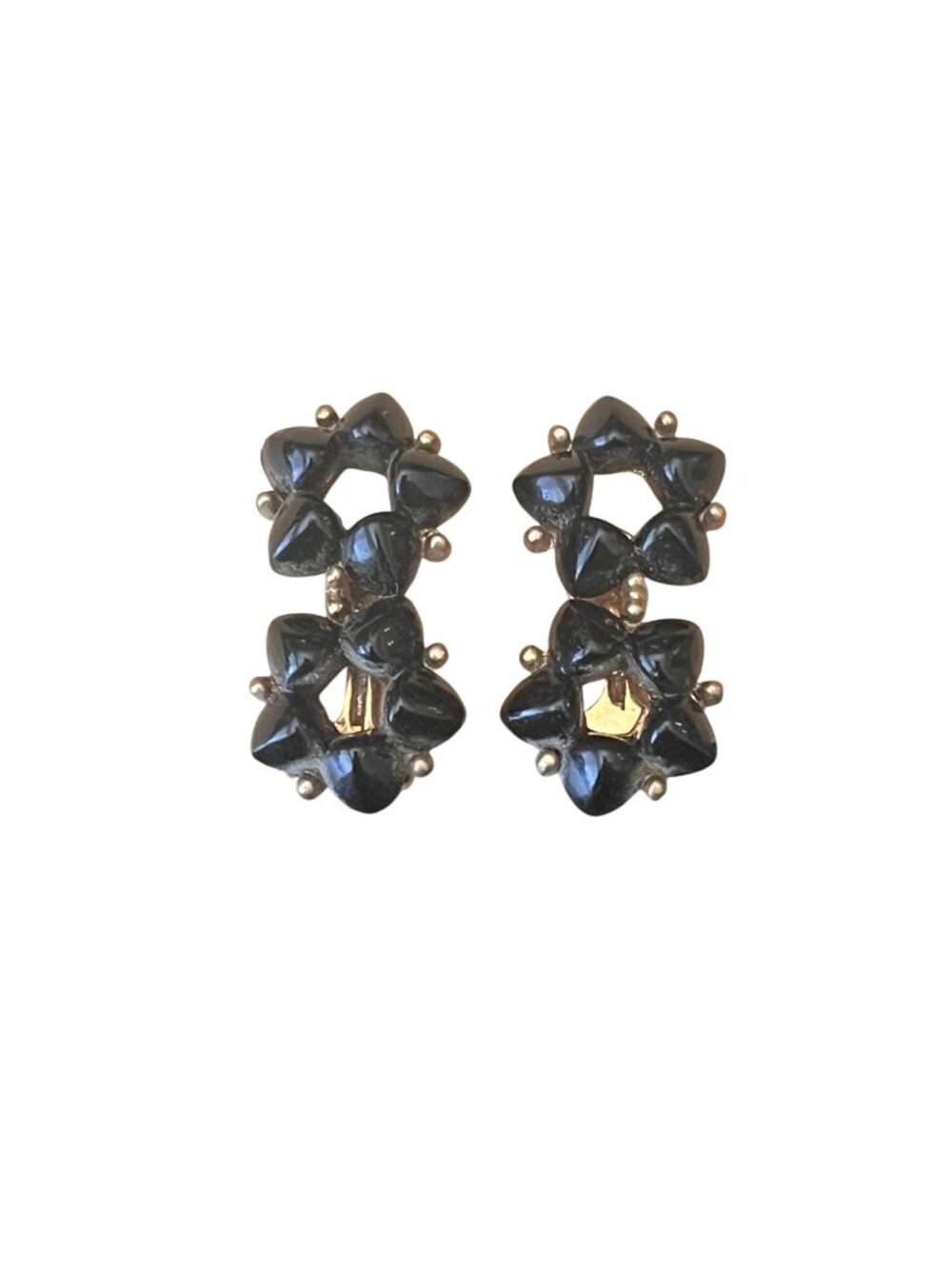 Vintage 1950s Bogoff Black Flower Vintage Clip On Earrings .5" Diameter